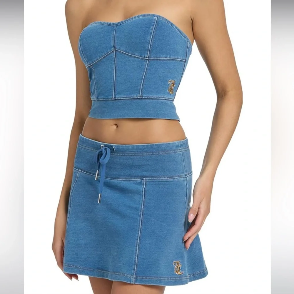 Juicy Couture Faux Denim Tube Top and Skirt Set - Picture 2 of 7